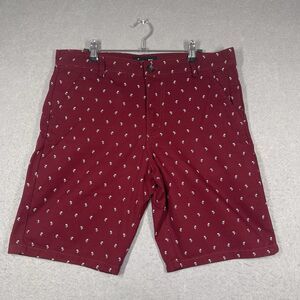 Public Record Short Pants Mens Size 32 Burgundy Red Palm Tree AOP Standard Fit